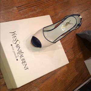 YSL beige with navy lining cork wedge. Size 36.5